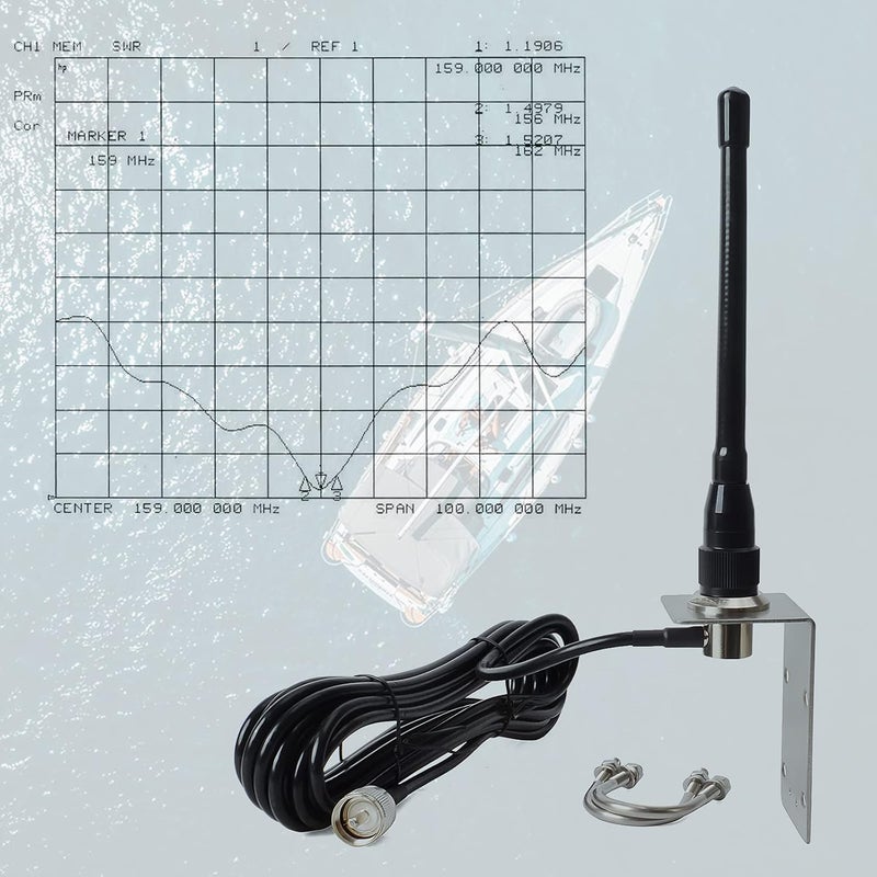 HYS VHF Marine Antenna Low-Profile 156-163Mhz Antennas W/16.4ft(5m) RG58 Low Loss Premium Coaxial Cable with PL259 - Image 2